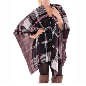 Plaid Open Front Poncho